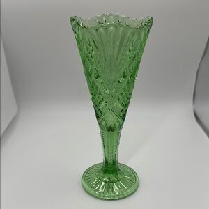 EAPG Greentown Glass Pattern #75 Emerald Green Gold Edging 6” tall
